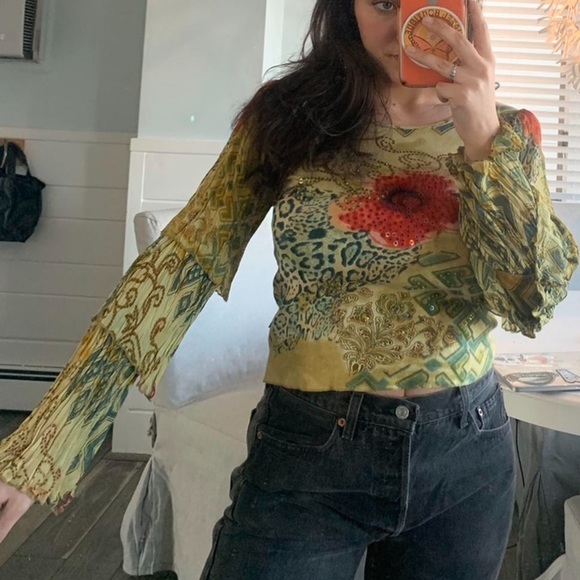 Vintage 90s/Y2k Ruffle Sleeve Top - Picture 1 of 5